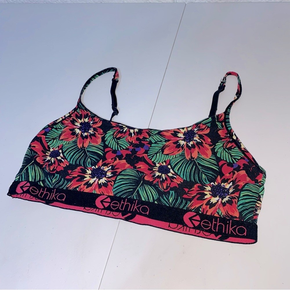 Ethika Pullover Bra Hawaiian Print Multi Way Shoulder Straps Criss Cross Option